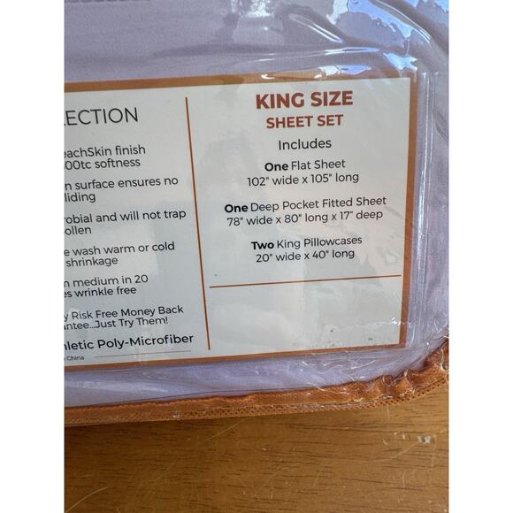 Peach Skin Sheets Classic Collection 1500TC King Lavender Mist NEW - Picture 5 of 6